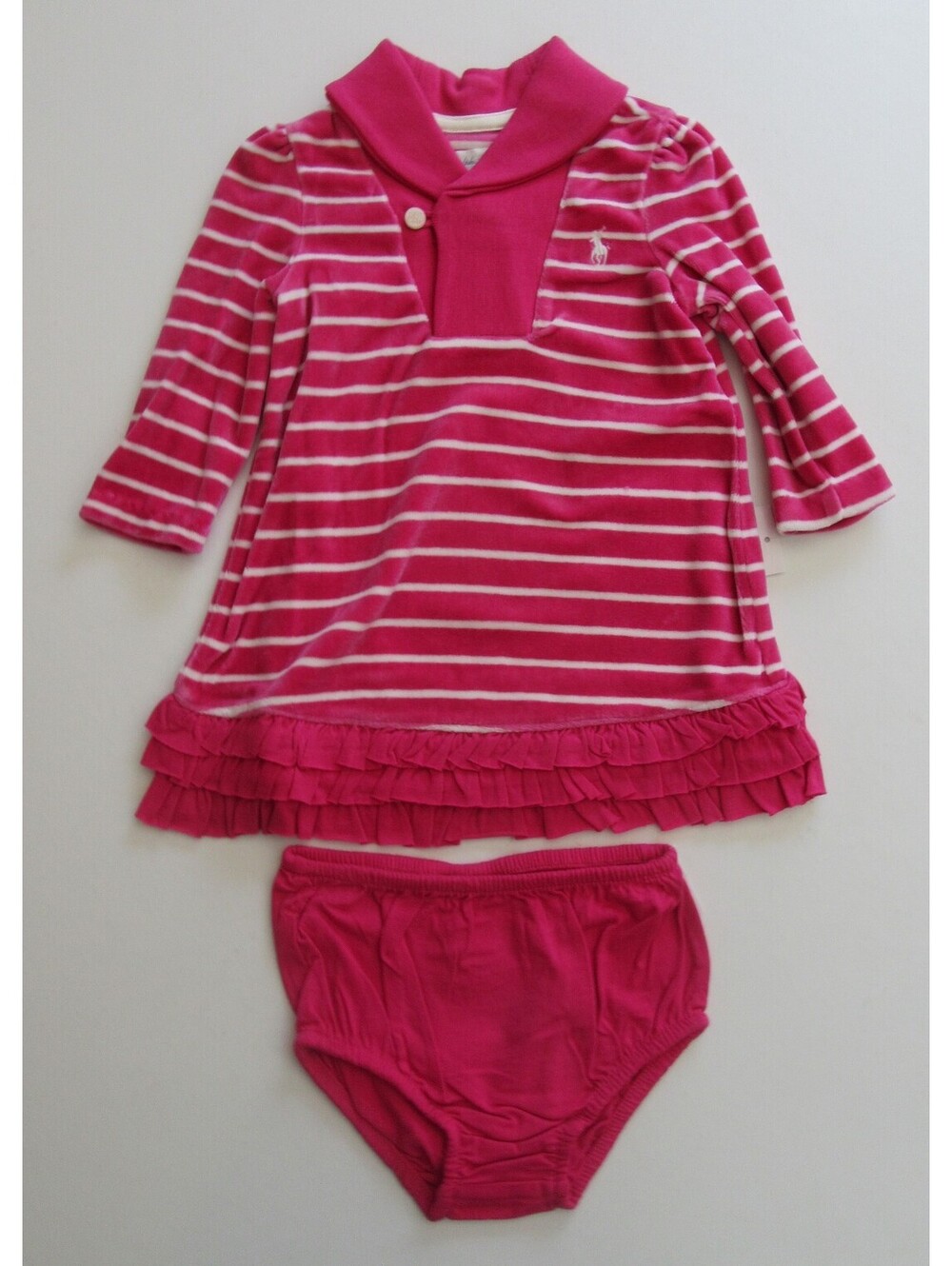 Ralph Lauren Polo Baby Girls 2 Pc Velour Dress Pink Striped 9 Months NWT NEW